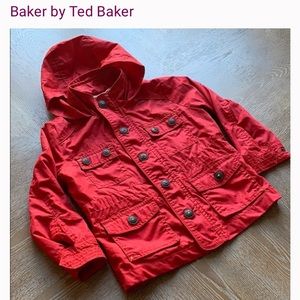 Ted Baker red cargo jacket folded down hood buttons and zips fully lined 3Y